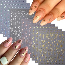 HASTHIP® 12 Hojas de Pegatinas Metálicas Autoadhesivas para Uñas,3D Decoraciones de Uñas Y2K Vintage,Tiras Esmalte Colores Sólidos Arte DIY para Mujer