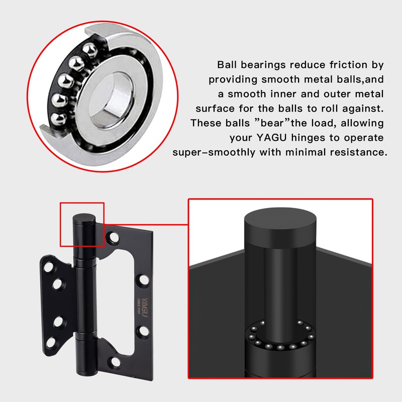 YAGU 3 Pack Non-Mortise Door Hinges - 4" × 3"