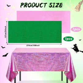 2PCS Pink and Green Party Decorations Witch Theme Holographic Tablecloth 54×108In Metallic Shimmer Table Covers Shiny Laser Tablecloth Decoration for Witch Princess Themed Party Disco Cosplay Birthday