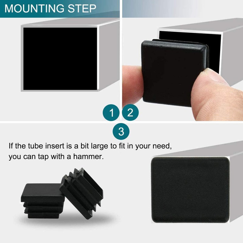 Square Tubing End Cap Black Plastic Rectangle Plugs Tubing Post