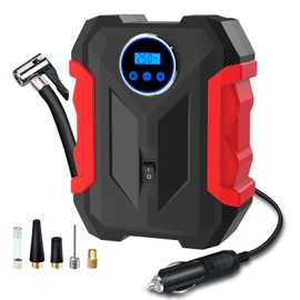 Digital Air Compressor for Car Auto Pump Portable Tire Inflator with LED Light DC 12V, Red