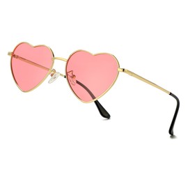 JOVAKIT Polarized Heart Sunglasses for Women Fashion Lovely Style Metal Frame UV400 Protection Lens (Gold/Pink)