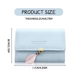 XQMMGO Women's Small Purse, PU Leather, Mini Purse, Leaf Pendant, Wallet, ID, Card Sleeves (Pink), blue, Classic