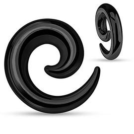 Zaya Body Jewelry Pair Black Anodized Stainless Steel Ear Spirals Tapers Gauges 00g 0g 2g 4g (0g)