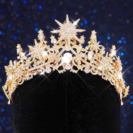 GORTIN Gold Crown Rhinestones Tiara Bride Wedding Headband Star Queen Crowns Bridal Hair Accessories for Women