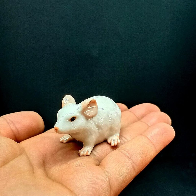 ZOOCRAFT Ceramic Mouse Rat Figurine White Animal Hand Painted Porcelain
