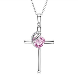 AINUOSHI Cross Chain Pendant Necklace Cubic Zirconia Cross Chain Jewellery Gifts for Women, Sterling Silver
