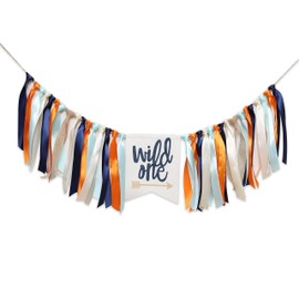Wild One Banner para 1er cumpleaños – Cartel de trona para decoración de primer cumpleaños, pancarta de trona para niño o niña, accesorios de fotomatón (Wild One Blue High Chair Banner)