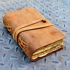 Vintage leather journal - Deckle Edge Rustic Paper - Best leatherbound Pages Book of Shadows, Grimoire, Junk Journal, Fantasy medieval gifts, antique calligraphy notebook (Caramel, 9"x6")