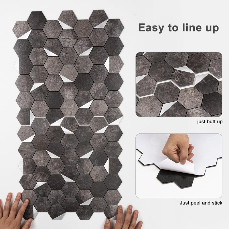 Bainley 10-Sheets Hexagon Peel and Stick Backsplash Tile, Stick on