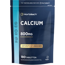 Calcium High Dose Tablets 800 mg | Made of Calcium Carbonate per Daily Dose | 180 Vegan Pieces | Calcium Tablets | Horbaach