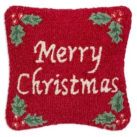 Chandler 4 Corners Artist-Designed Merry Christmas Hand-Hooked Wool Decorative Throw Pillow (14 in x 14 in) Christmas Pillow for Couches & Beds - Easy Care & Low Maintenance - Holiday Home Décor