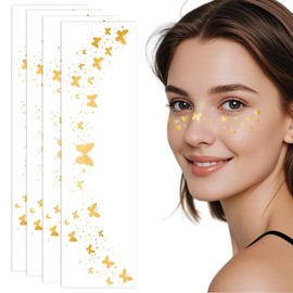 Auiremrti 4 Stück Glitzer Sommersprossen Make-up Patches,Wasserfeste Glitzer Gesicht Sommersprossen Tattoo,Goldener Schmetterling Funkelnde Temporäre Tattoos,Festival Freckles