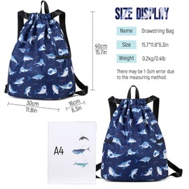 Ryushoyo Bolsa impermeable con cordón, mochila deportiva para hombres, mujeres, niñas y niños, Azul oscuro, Mediano