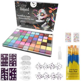 FINYQBET Juego Pintura Facial y Corporal, Kit Profesional(Agua, 54 Colores) Pintura a base de agua no tóxica, Colores Vibrantes y Duraderos, Fácil de Remover, Fiestas de Halloween/Cumpleaños/Cosplay