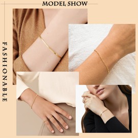 Reoxvo Dainty Gold & Silver Chain Jewelry Bracelets Set for Women 14K Plated Layered Stack Adjustable Bracelet Trendy green