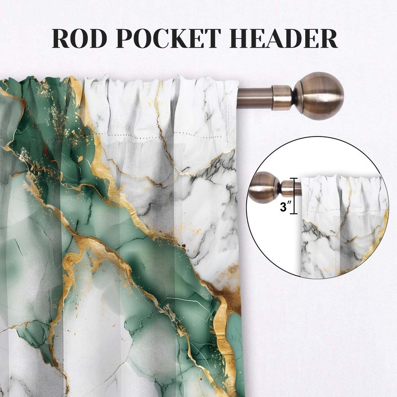 MCALK Marble Green Kitchen Curtains Tiers and Valances Set 3