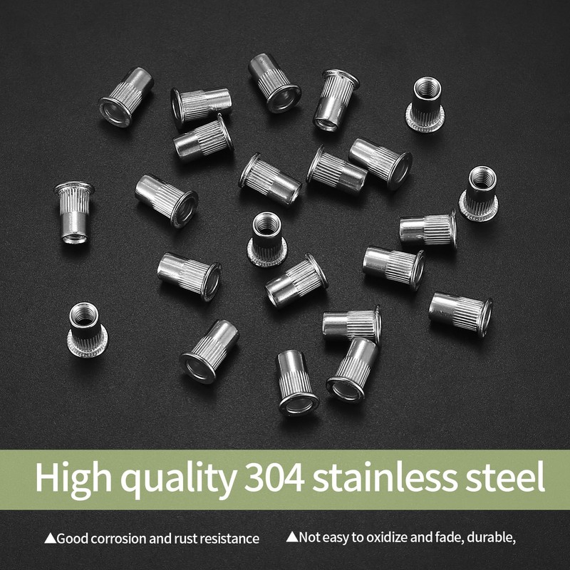 60 Pcs Rivet Nuts Set, M6 Stainless Steel Rivnuts, Flat