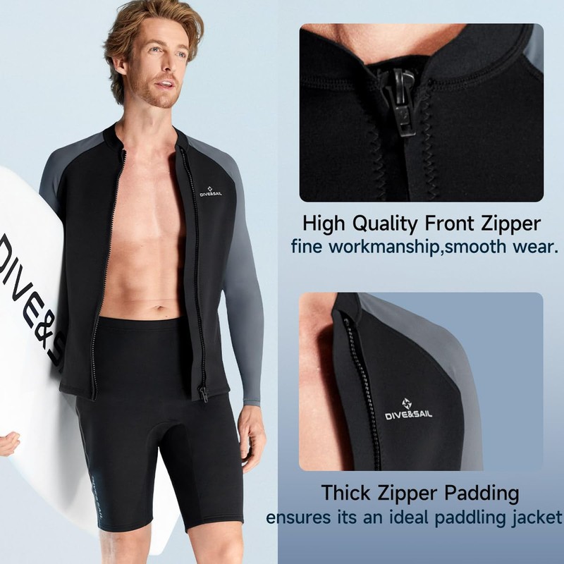 Wetsuit Top Men Long Sleeve Front Zip Wetsuit Jacket 1.5mm