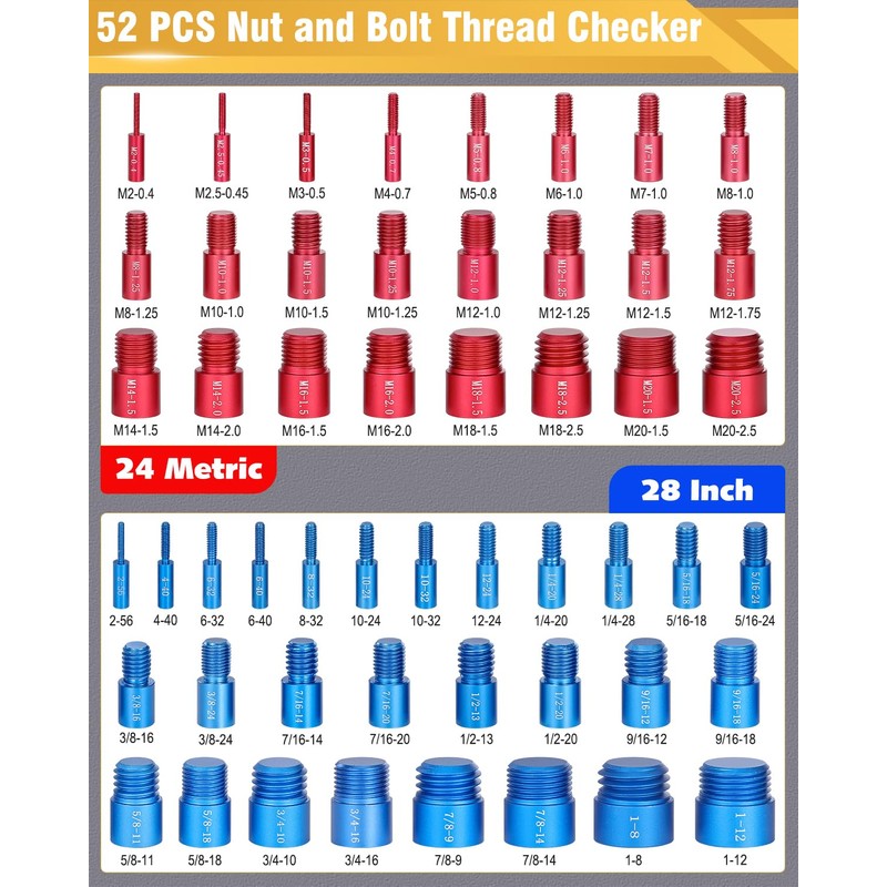 Thread Checker, 52pcs Nut and Bolt Thread Checker, 28 Inch
