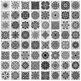 64 piezas (90 mm x 90 mm) Plantillas de Pintura, SourceTon Plantilla de Puntos Mandala para Creación Artística, Murales, Libros, Telas, Creación Artística DIY, Reutilizable