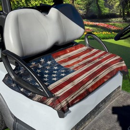 Reanaysto American Flag Golf Cart Seat Covers Easy to Install Sturdy Fabric Universal Stay Cool Golf Cart Accessories Towel Fit for Sports Travel 2 Seater Club Car Great Gifts Women Men