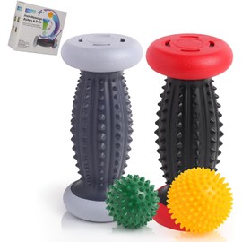 EliaValth Plantar Fasciitis Relief, Foot Roller & Massager for Plantar Fasciitis, Neuropathy & Reflexology - 2 Foot Massage Roller & Ball (RedGray, Large)