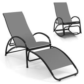 Giantex 2-in-1 Outdoor Rocking Chair, Convertible Lounge Chair with 4-Position Adjustable Backrest, Curved Armrests, Lightweight Aluminum Frame, Patio Lounger Rocker for Porch, Poolside, Grey