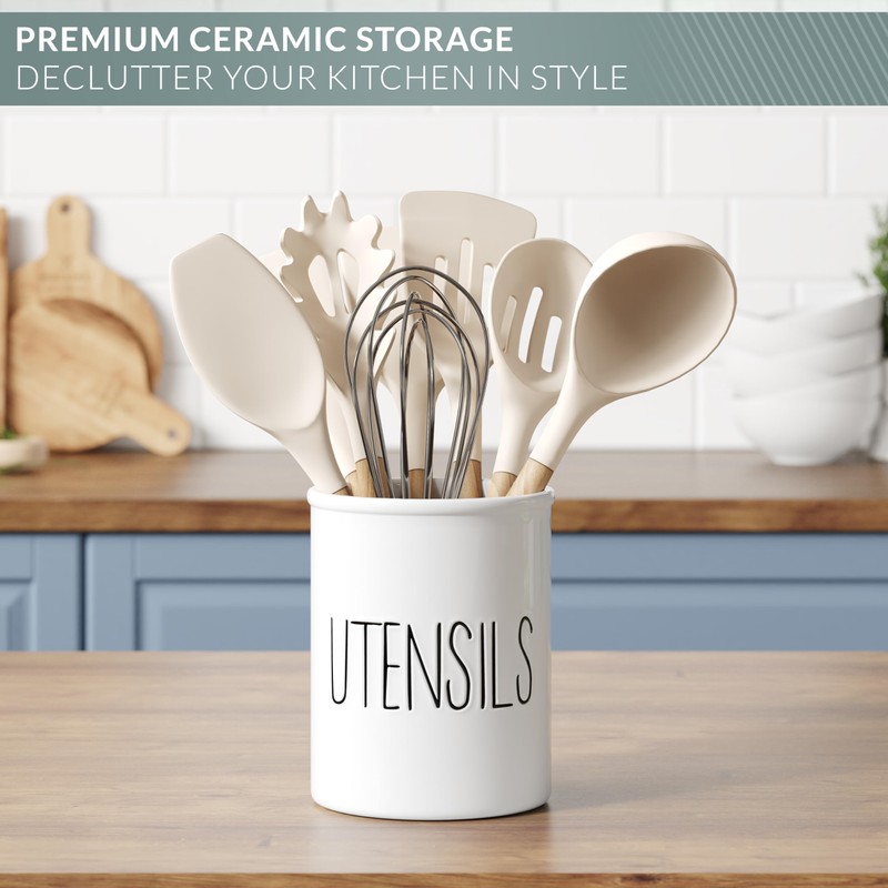 Barnyard Designs Ceramic Farmhouse Kitchen Utensil Holder for Countertop, Decorative