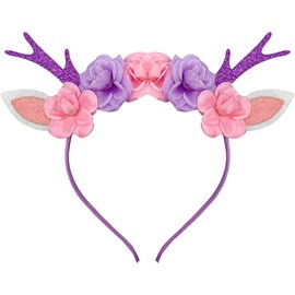 Needzo Pink and Purple Shimmering Reindeer Fashion Headband, Seasonal Headwear, Stocking Stuffer, Party Favor, and More, One Size Fits Most
