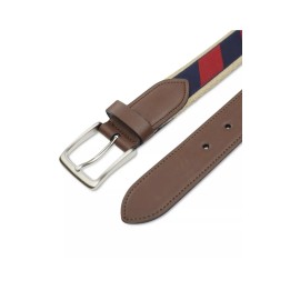 Club Room Men’s Belt Ribbon Overlay Belt with Faux-Leather Trim, Navy Red Medium
