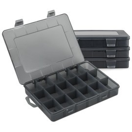 MoNiBloom 18-Grid Small Tackle Boxes Organizer with Removable Dividers Adjustable Compartment Plastic Storage Box Waterproof Container Case for Fishing Tackles, Art Crafts, Beads, Jewelry (4-Pack)