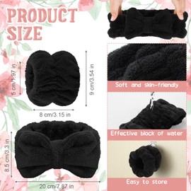 Chuangdi 4 Pcs Microfiber Headband Spa Wristbands and Wrist Bands for Washing Face Cuffs Towel Wristbands Hair Headband Face Wash Cuffs for Women Makeup(Black, Pink)