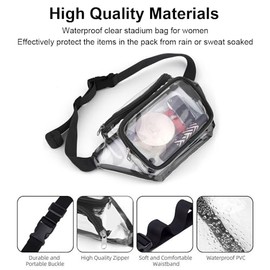 Bolsos transparentes para mujer, riñoneras aprobadas por el estadio, bolsos cruzados de moda, Negro, 11.4(L) x 4.7(W) x 6.7(H) inches, Riñonera transp
