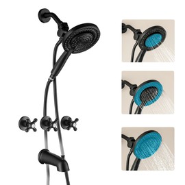 BEIYI 3 Handles Tub and Shower Faucet Set Matte Black 2-in-1 Dual Shower Bathtub Shower Faucets Combo Three Knod Tub and Shower Trim Kit Shower System Complete