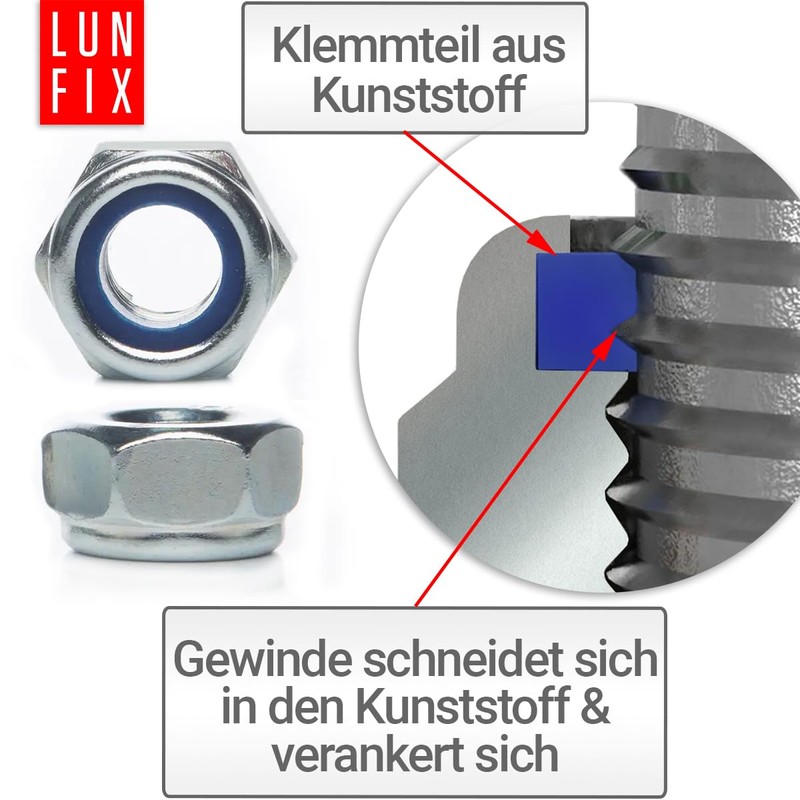 Locking Nuts M12-10 Pieces DIN 985 Self-Locking Nuts with Nylon