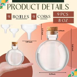 Jinei 9 Sets 8 oz Ball Shape Plastic Sand Art Bottles Spherical Clear Plastic Potion Bottles Christmas Cocktail Ornament Balls with Funnels for DIY Wedding Party Gift Crafts Decoration