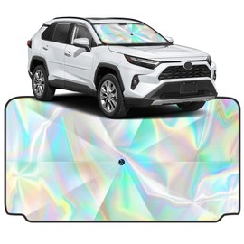 Windshield Sun Shade Custom Fit for Toyota RAV4 2013-2025, Upgraded Iridescent Car Sunshade Cover Umbrella Accessories with 360° Anti-Scratch Handle