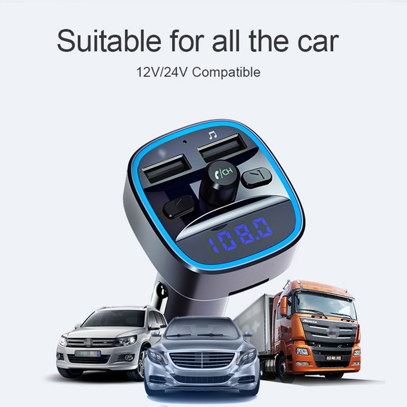 T25S Car MP3 Player Multi-function BT5.0 Dual USB Chargers Support