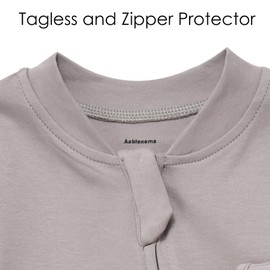 Aablexema Organic Cotton Baby Footie Pajama with Mittens - Infant Zip Up Sleep Play Footed Pjs (3-6m,Grey Coffee)