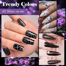 MSRUIOO Crackle Gel Nail Polish Set 6 Colors Gel Polish Kit Purple Blue Black Cracked Nail Polish Quick Dry Cool Crackle UV/LED Needed Nail Gel Polish Home DIY Gift