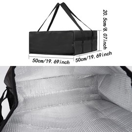 Large Cooler Bag Pizza Bag Foldable Pizza Delivery Bag Cooler Bag Foldable Large Food Carrier Insulated Bags for Camping Picnic Delivery of Food (50 x 50 x 20.5 cm), black, No