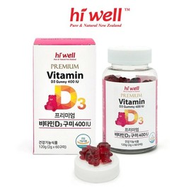 Hiwell 프리미엄 비타민D3 400IU 60구미 젤리 1통 Premium Vitamin D3 400IU 60 Gummy Jellies 1 Bottle