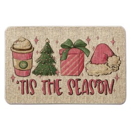 GAGEC Pink Christmas Doormat - 'Tis The Season Entrance Rug, Winter Decor for Home Kitchen Floor Front Door, 17 x 27 Inch