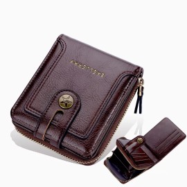 Baellerry Man's Leather Small Wallet Foldable Zipper Card Wallet Credit Card Holder Purse
