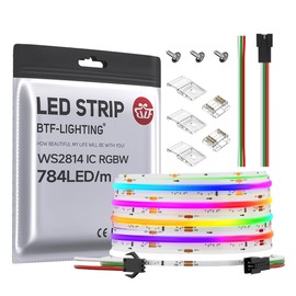 BTF-LIGHTING FCOB WS2814 IC RGBW 6000K COB Tira de LED flexible de alta densidad uniforme de persecución de luz de color 24 pies DC24 V 784 LED/m 14IC/m 10 mm de ancho para decoración interior del