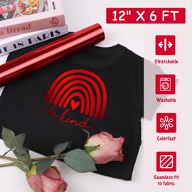 TECKWRAP Red Metallic HTV Heat Transfer Vinyl, Red Chrome Iron on Vinyl Easy to Cut & Weed DIY Heat Press Design for T-Shirts,12" x6ft