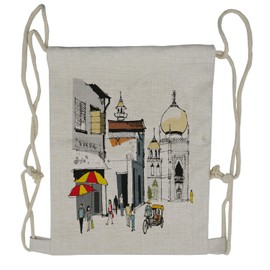 Ambesonne Asian Drawstring Backpack, Old Singapore Cityscape, Sackpack Bag