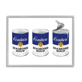 Stupell Industries Vintage Condensed Soup Fashion Cans Bold Blue Couture, Designed by Amanda Greenwood Gray Framed Wall Art, 14 x 11, Silver