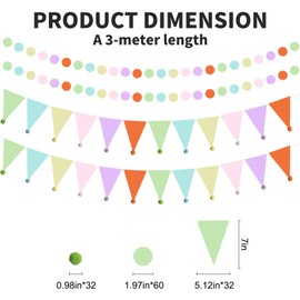 Pastel Party Decorations Colorful Circle Dots Baner Pastel Pennant Banner Triangle Bunting Flag for Spring Unicorn Birthday Pastel Baby Shower Bridal Shower Easter Party Decorations 4 pcs